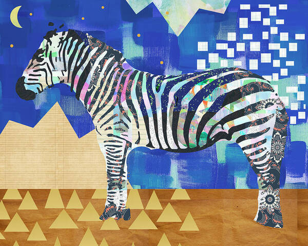 Zebra Collage Poster featuring the mixed media Zebra Collage by Claudia Schoen