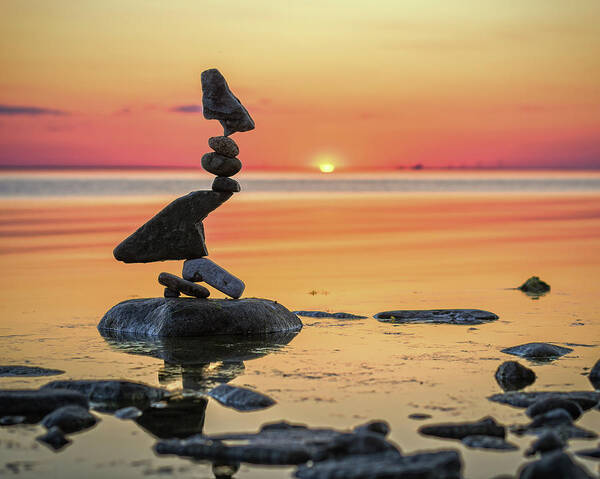 Meditation Zen Yoga Mindfulness Stones Nature Land Art Balancing Sweden Poster featuring the photograph Balancing art #6-2 by Pontus Jansson