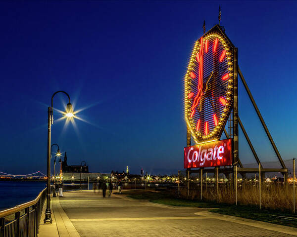 Colgate Clock Poster featuring the photograph Illuminated Colgate Clock by Susan Candelario
