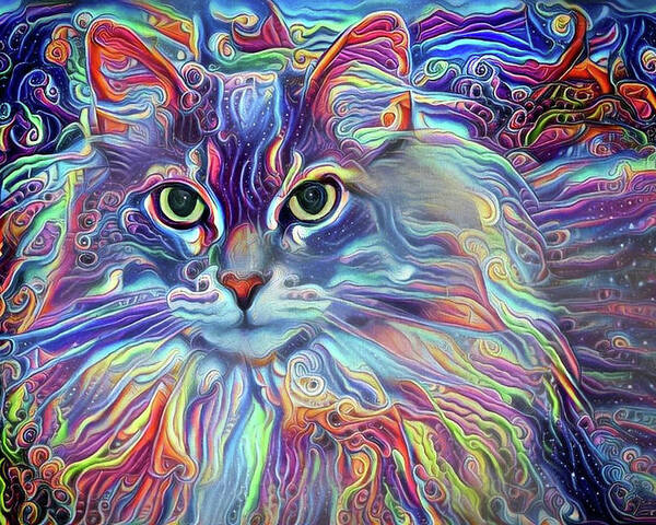 Long Haired Cat Poster featuring the digital art Colorful Long Haired Cat Art by Peggy Collins