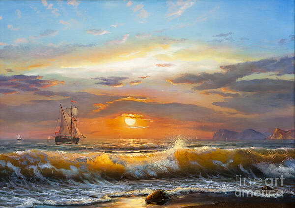 Fine Arts Poster featuring the photograph Oil Painting On Canvas Sailboat by Liliya Kulianionak