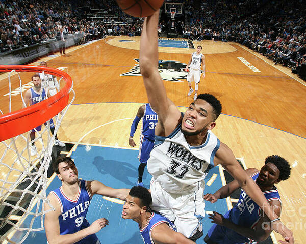 Karl-anthony Towns Poster featuring the photograph Philadelphia 76ers V Minnesota by David Sherman