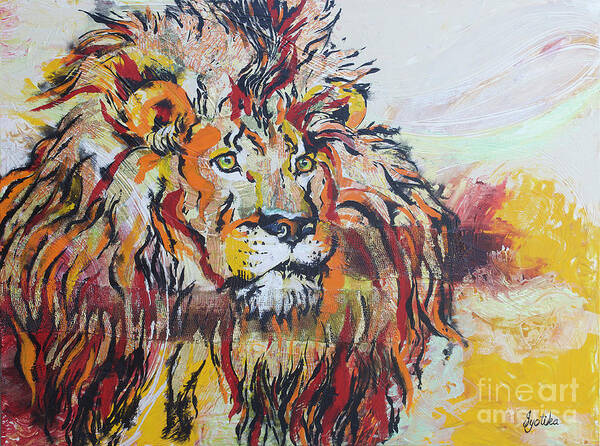 Lion Poster featuring the painting The King by Jyotika Shroff