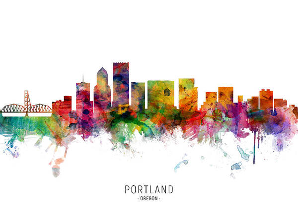 Portland Poster featuring the digital art Portland Oregon Skyline by Michael Tompsett