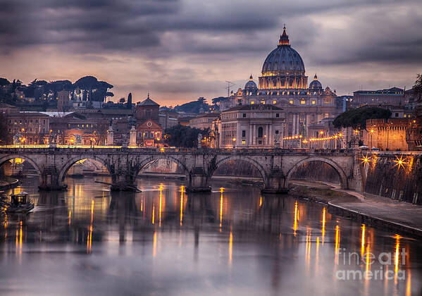 Capital Poster featuring the photograph Illuminated Bridge In Rome Italy by Sophie Mcaulay