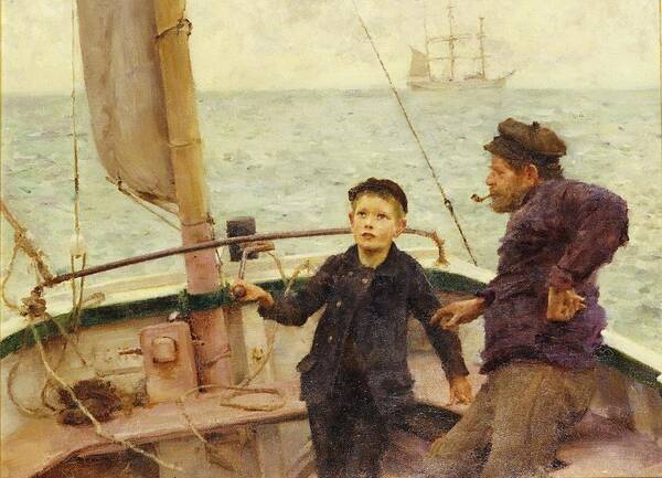 Steering Poster featuring the painting The Steering Lesson by Henry Scott Tuke