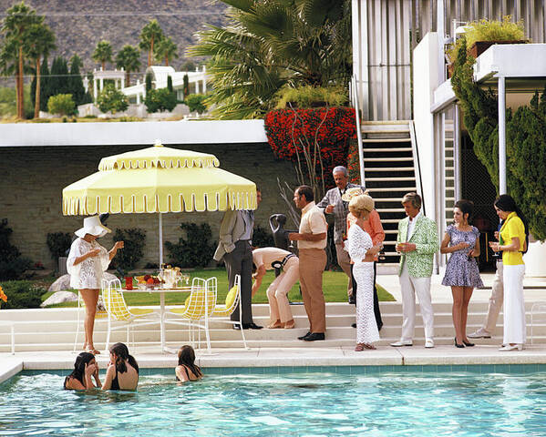 People Poster featuring the photograph Poolside Party by Slim Aarons