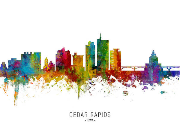 Cedar Rapids Poster featuring the digital art Cedar Rapids Iowa Skyline by Michael Tompsett