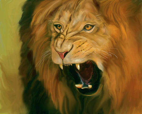 African Lion Poster featuring the digital art African Lion Ferocity by Mark Miller