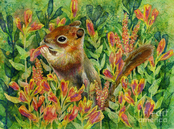 Chipmunk Poster featuring the painting Afternoon Feast by Hailey E Herrera