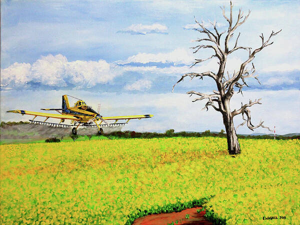 Aircraft Poster featuring the painting Air Tractor Spraying Canola Fields by Karl Wagner