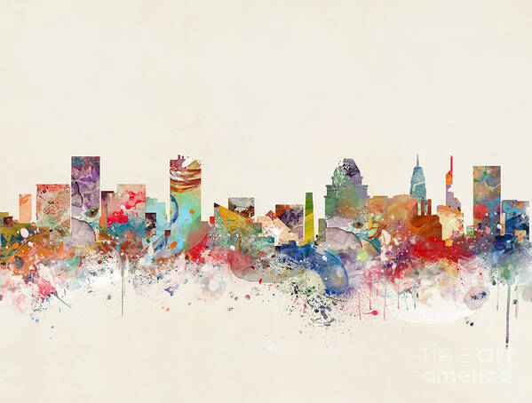 Baltimore Poster featuring the painting Baltimore Skyline by Bri Buckley