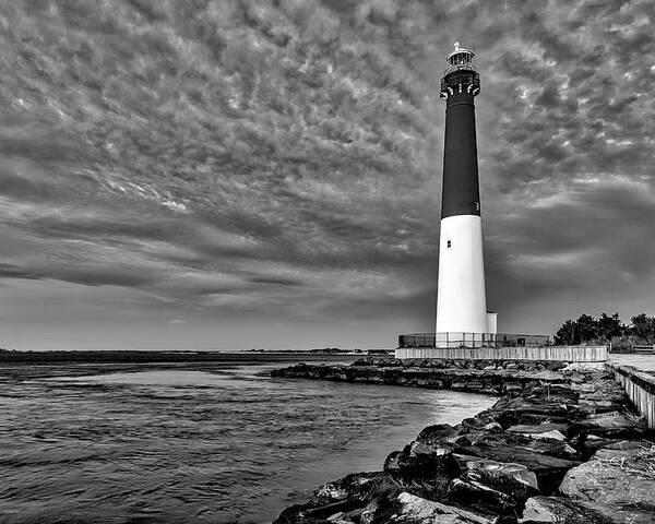 Barnegat Light Poster featuring the photograph Barnegat Lighthouse Afternoon BW by Susan Candelario