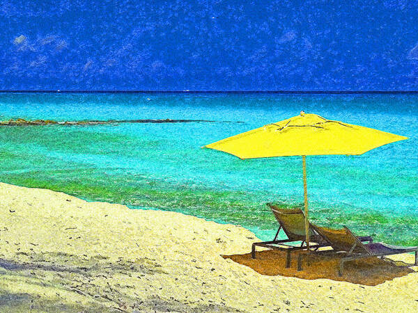 Impressionistic Art Poster featuring the digital art Beach Break on Bimini - Impressionism by Island Hoppers Art