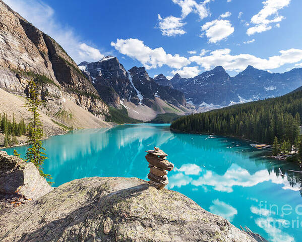 Canadian Poster featuring the photograph Beautiful Moraine Lake In Banff by Galyna Andrushko