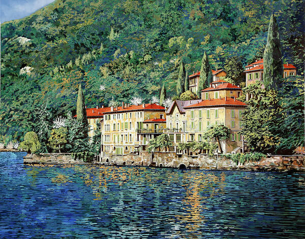 Landscape Poster featuring the painting Bellano on Lake Como by Guido Borelli