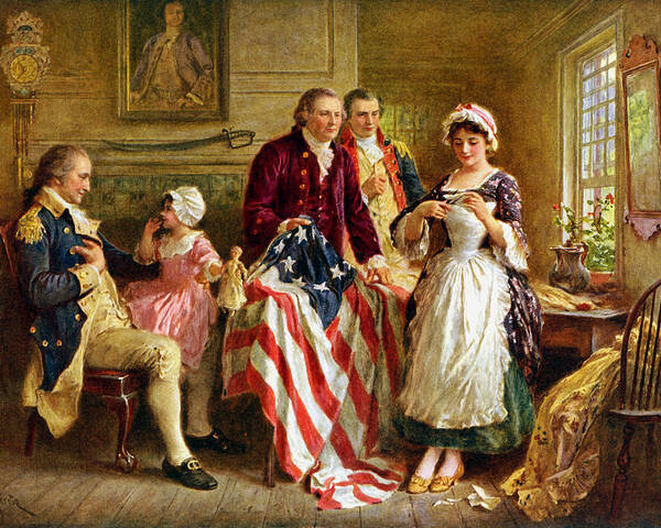 George Washington Poster featuring the painting Betsy Ross and General George Washington by War Is Hell Store