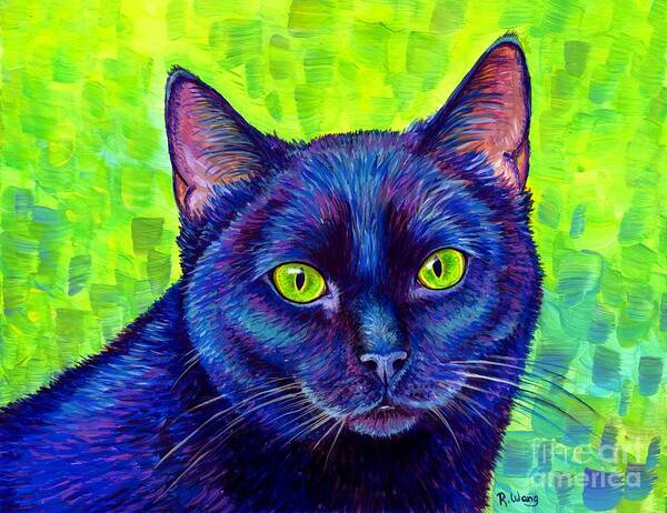 Cat Poster featuring the painting Black Cat with Chartreuse Eyes by Rebecca Wang