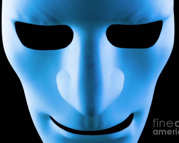 Mask Poster featuring the photograph Blue face artificial intelligence robot by Simon Bratt