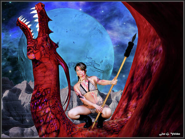 Red Poster featuring the photograph Blue Moon And Red Dragon by Jon Volden