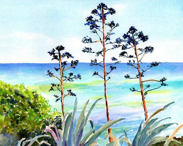Ocean Poster featuring the painting Blue Sea and Agave by Carlin Blahnik CarlinArtWatercolor