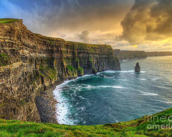 Big Poster featuring the photograph Cliffs Of Moher At Sunset Co Clare by Patryk Kosmider