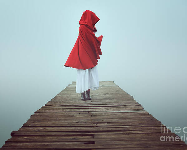 Woman Poster featuring the photograph Dark Little Red Riding Hood In The Mist by Captblack76