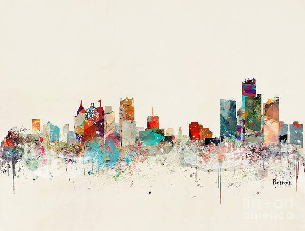 Detroit Poster featuring the painting Detroit Michigan Skyline by Bri Buckley