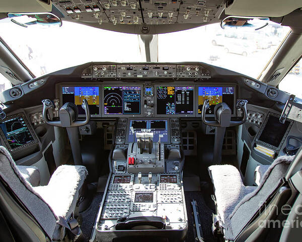 Cockpit Poster featuring the photograph El Al Boeing 787-9 Dreamliner cockpit by Nir Ben-Yosef