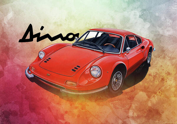 Classic 246 Dino 1972 Poster featuring the mixed media Ferrari Dino 246 by Simon Read