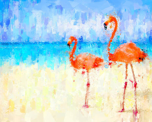 Flamingos Poster featuring the painting Flamingos by Vart Studio