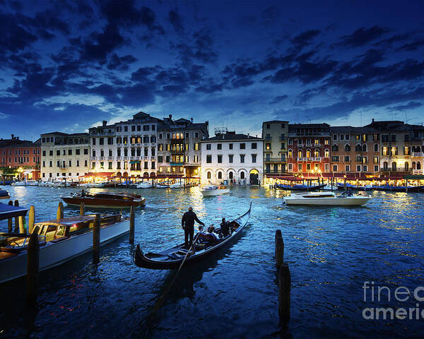 Dusk Poster featuring the photograph Grand Canal In Sunset Time Venice by Iakov Kalinin