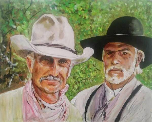 Cowboys Poster featuring the painting Gus and Woodrow by Mike Benton