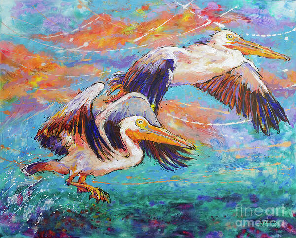  Poster featuring the painting Homeward Bound Pelicans by Jyotika Shroff