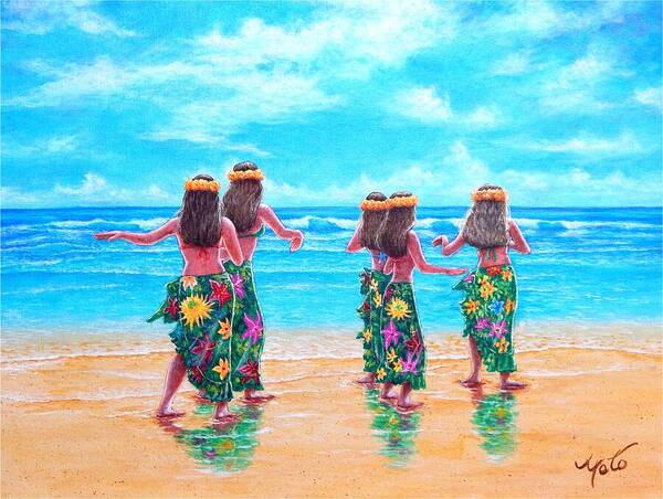 Hawaii Poster featuring the painting Hula Dancers Hawaii by John YATO
