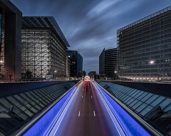 Berlaymont Poster featuring the photograph Into Brussels By Night by Dirk Lecluse
