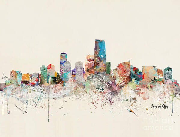 Jersey City Poster featuring the painting Jersey City Skyline by Bri Buckley