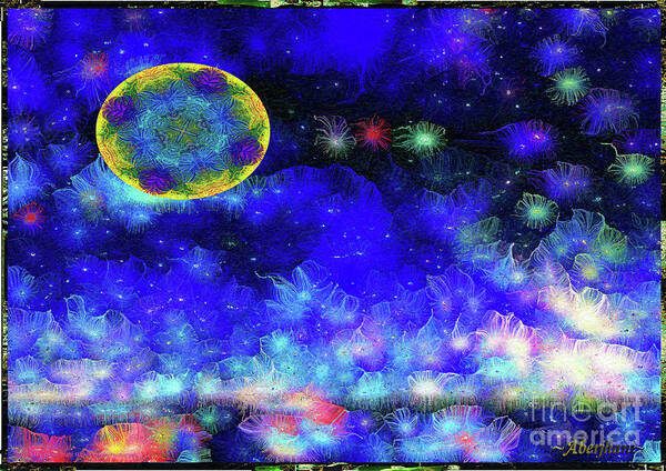 Moon Poster featuring the mixed media Kaleidoscope Moon for Children Gone Too Soon Number 1 - Ascension by Aberjhani