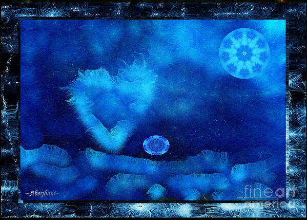 Moon Poster featuring the digital art Kaleidoscope Moon for Children Gone Too Soon Number 4 - Cerulean Valentine by Aberjhani