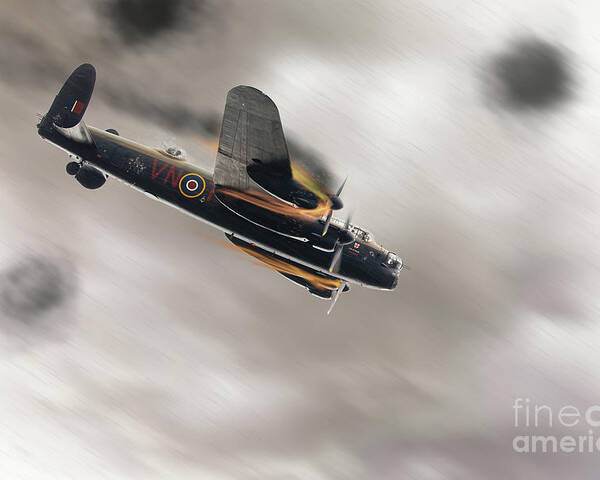 Lancaster Bomber Poster featuring the photograph Lancaster bomber on fire crashing by Simon Bratt