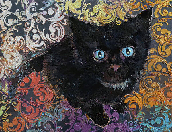 Halloween Poster featuring the painting Little Black Kitten by Michael Creese