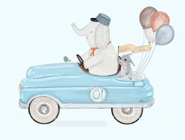 Childrens Poster featuring the painting Little Racer Elephant by Bri Buckley