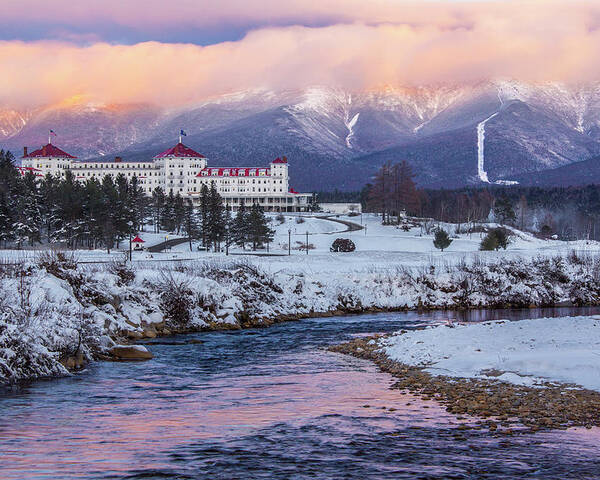 Alpenglow Poster featuring the photograph Mount Washington Hotel Alpenglow by Chris Whiton