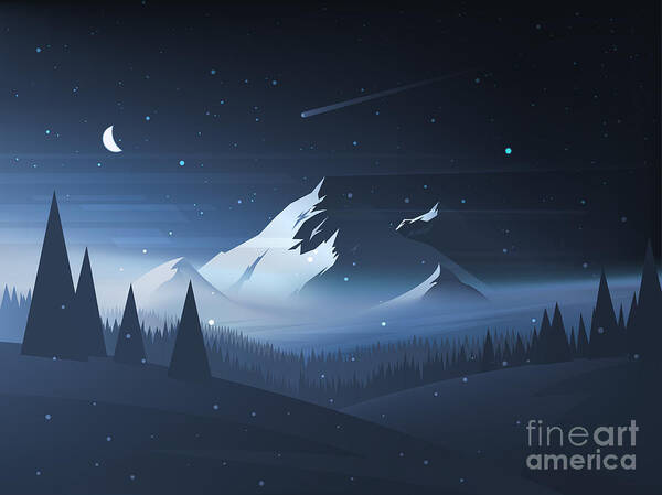 Forest Poster featuring the digital art Night Mountain Winter Landscape Vector by Dmod