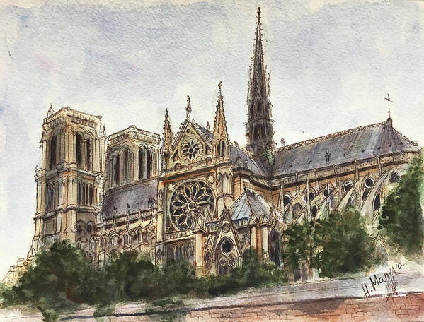 Notre Dame Poster featuring the painting Notre Dame II by Henrieta Maneva