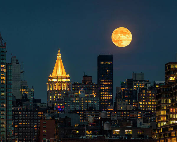 Nyc Skyline Poster featuring the photograph NY Life Building Full Moon by Susan Candelario