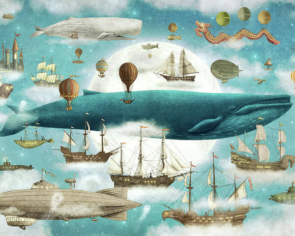 Ocean Poster featuring the drawing Ocean Meets Sky by Eric Fan