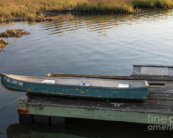 Canoe Poster featuring the photograph Old Canoe on Dock in Shem Creek by Dale Powell
