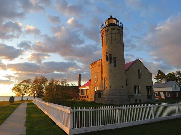 Michigan Poster featuring the photograph Old Mackinac Point Lighthouse Sunrise by Keith Stokes