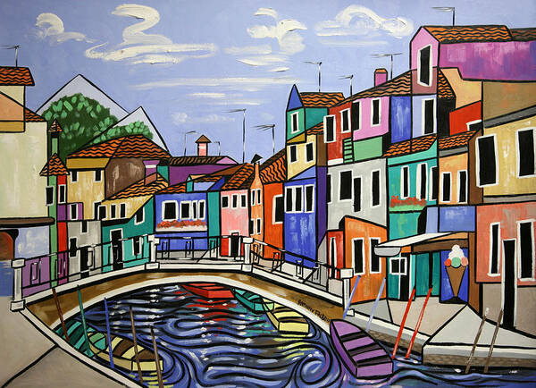 Cubism Poster featuring the painting Painted Buildings burano Venice by Anthony Falbo